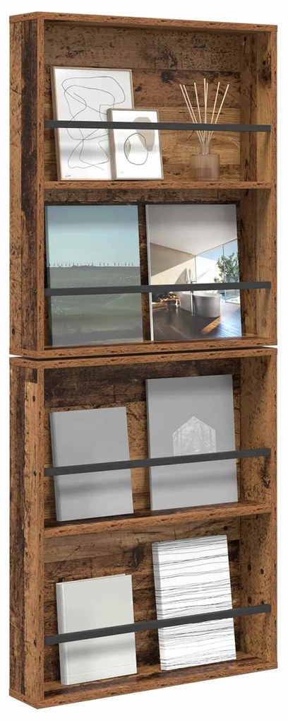 vidaXL Ράφι Περιοδικών με ράφι 2 pcs Παλιό ξύλο 60 x 12 x 70 εκ