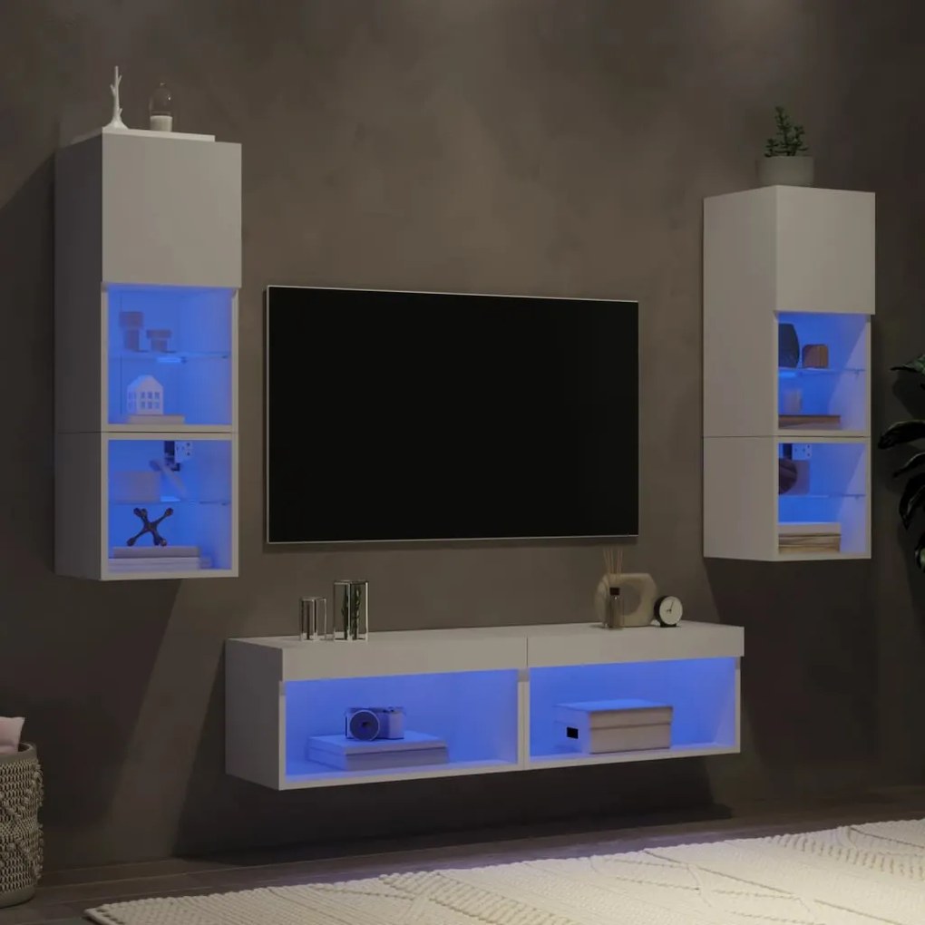 vidaXL Έπιπλα Τοίχου Τηλεόρασης 6 τεμ LED Λευκά από Επεξεργασμένο Ξύλο