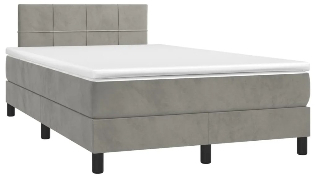 vidaXL Κρεβάτι Boxspring με Στρώμα Ανοιχτό Γκρι 120x200 εκ. Βελούδινο