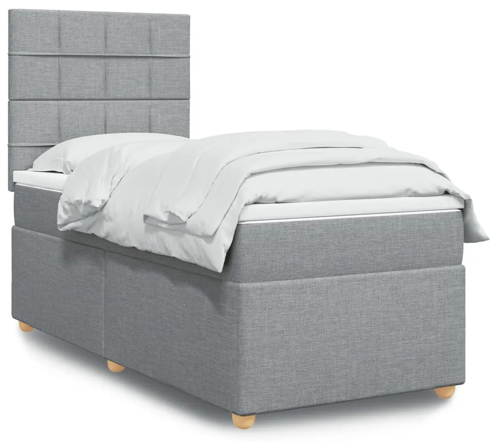 vidaXL Κρεβάτι Boxspring με Στρώμα Ανοιχτό Γκρι 90x200 εκ. Υφασμάτινο