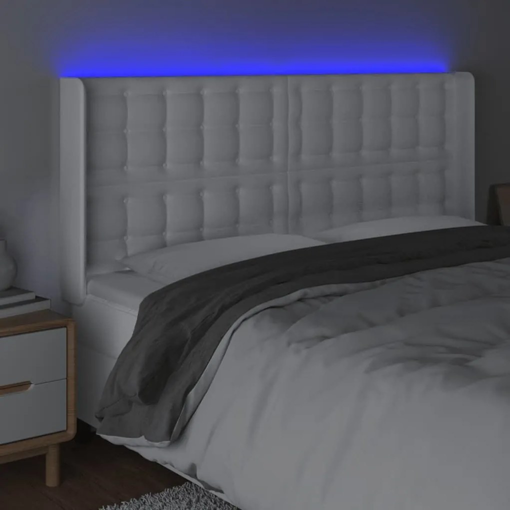 Κεφαλάρι Κρεβατιού LED Λευκό 147x16x118/128 εκ. Συνθετ. Δέρμα - Λευκό