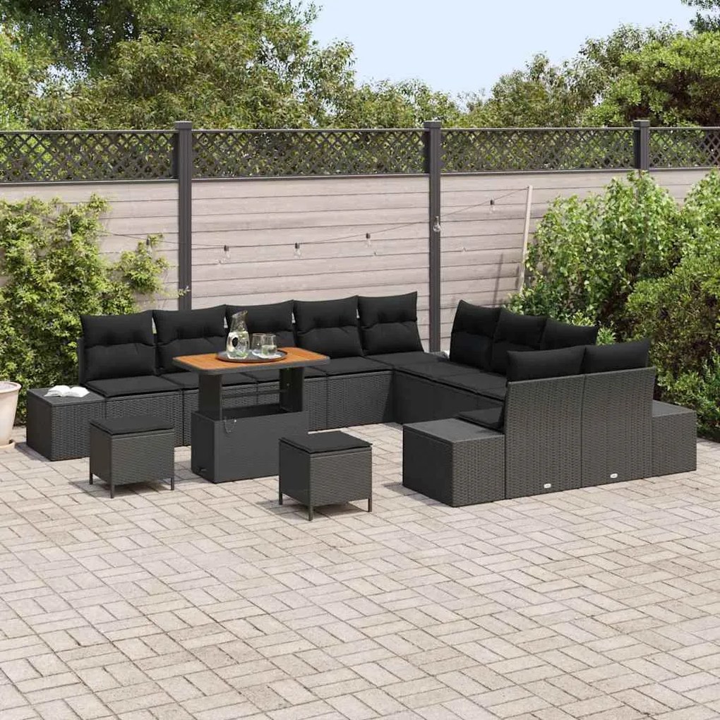 vidaXL Σετ Καναπέ Κήπου με μαξιλάρι 13 pcs Μαύρο Πολυ ράταν