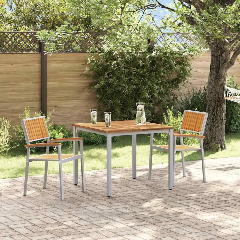 vidaXL Σέτ φαγητού για κήπο 3 pcs Γκρι και καφέ 90 x 90 x 75 cm