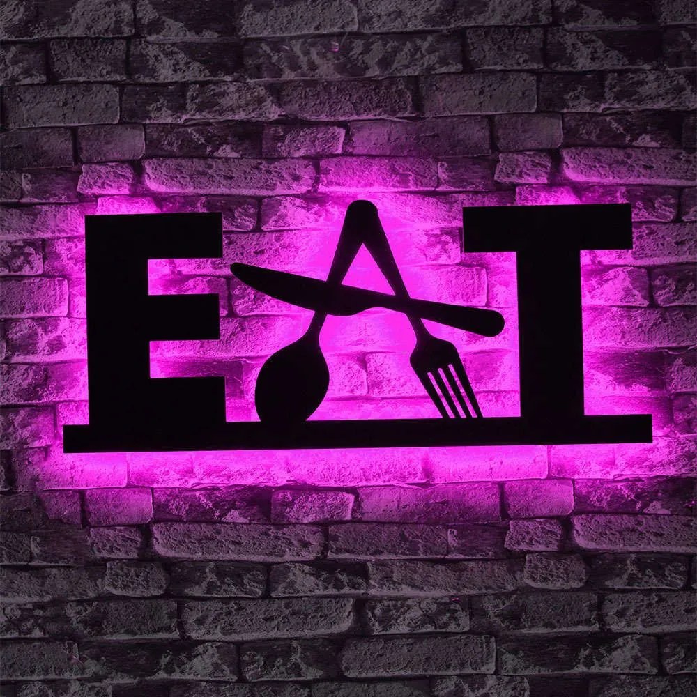 Διακοσμητικό Τοίχου Με Φως Led Eat 692FRW1141 34x72cm Pink-Black Wallity Mdf