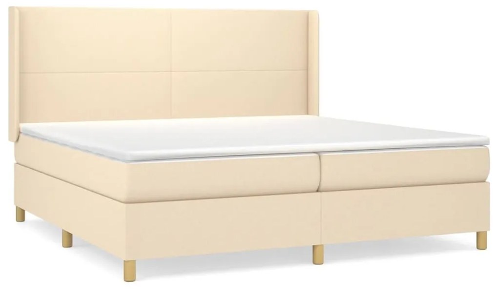 Κρεβάτι Boxspring με Στρώμα Κρεμ 200x200 εκ. Υφασμάτινο - Κρεμ