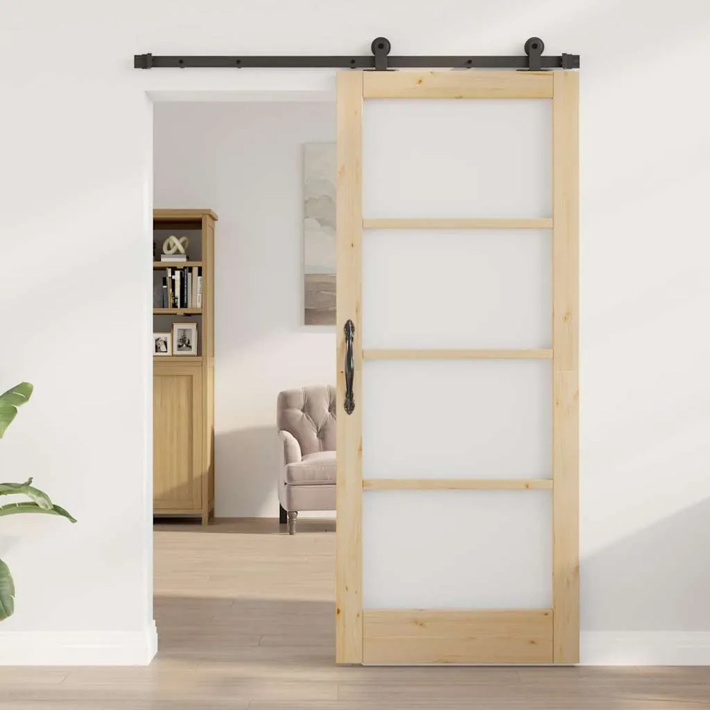 vidaXL Συρόμενη Πόρτα Χειροκίνητος Καφέ 83 x 202 εκ. Ξύλο και μέταλλο