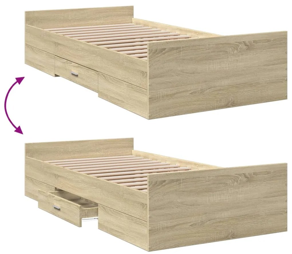 vidaXL Πλαίσιο Κρεβατιού με συρτάρια Sonoma Δρυς 100x200εκ. Επεξ. Ξύλο