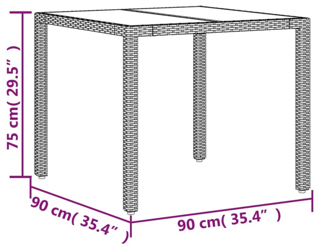 Τραπέζι Κήπου με Γυάλινη Επιφάνεια Γκρι 90x90x75 εκ Συνθ. Ρατάν - Γκρι