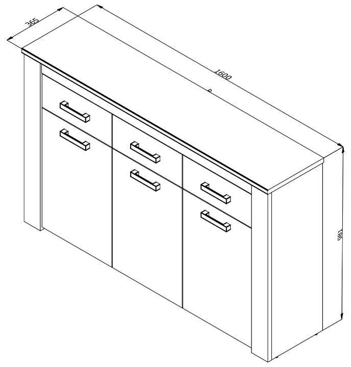 Κομότα - Μπουφές  Kent 160 3Κ3F Γκρί Δρύς - Λευκό Δρύς 160x36,5x98 εκ.