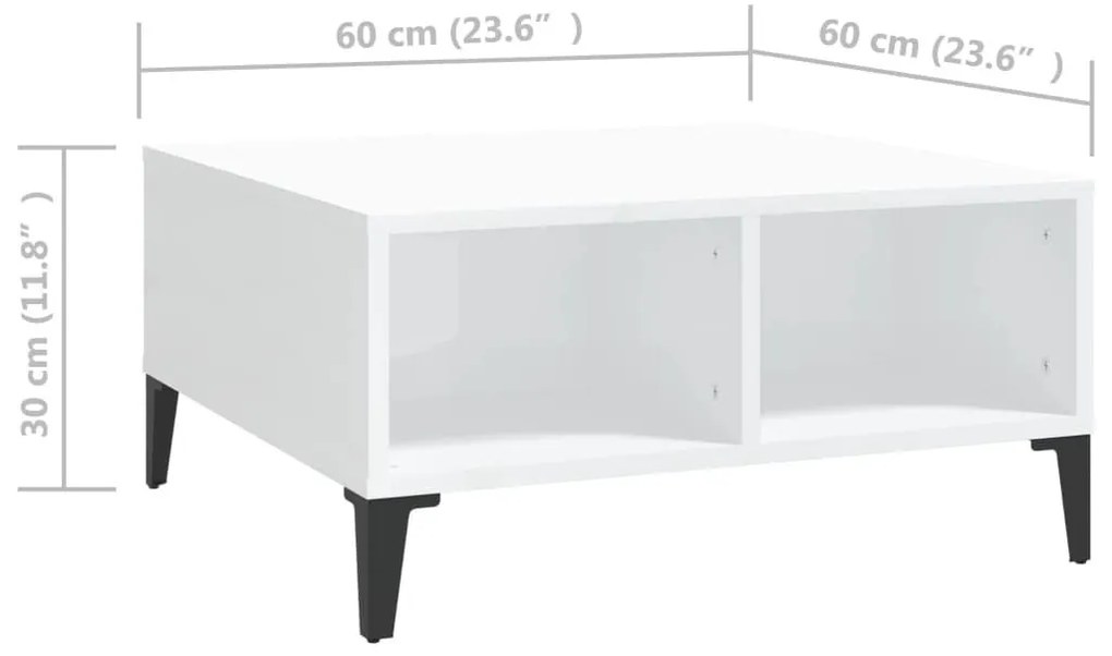 Τραπεζάκι Σαλονιού Γυαλιστερό Λευκό 60 x 60 x 30 εκ. Επεξ. Ξύλο - Λευκό