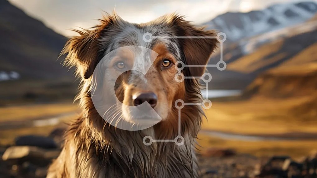 Intra Συλλεκτικό Ξύλινο Παζλ Plywood 4mm - Καφέ και λευκό σκυλί στο βραχώδες έδαφος με τα βουνά Σε Ξύλινο Κουτί - Διαστάσεις: 10x10 cm – 25 κομμάτια