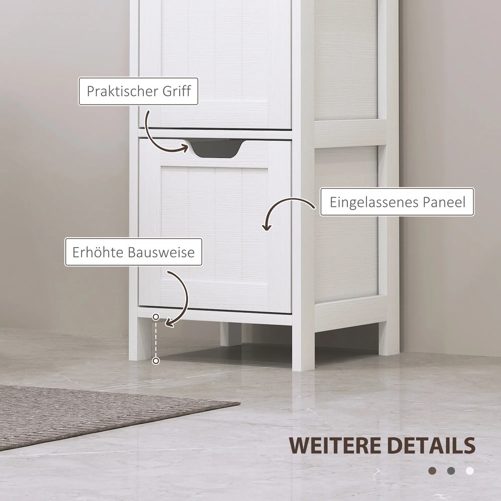 HOMCOM Ντουλάπι μπάνιου, 2 ράφια, 3 συρτάρια, αδιάβροχο υλικό, λευκό