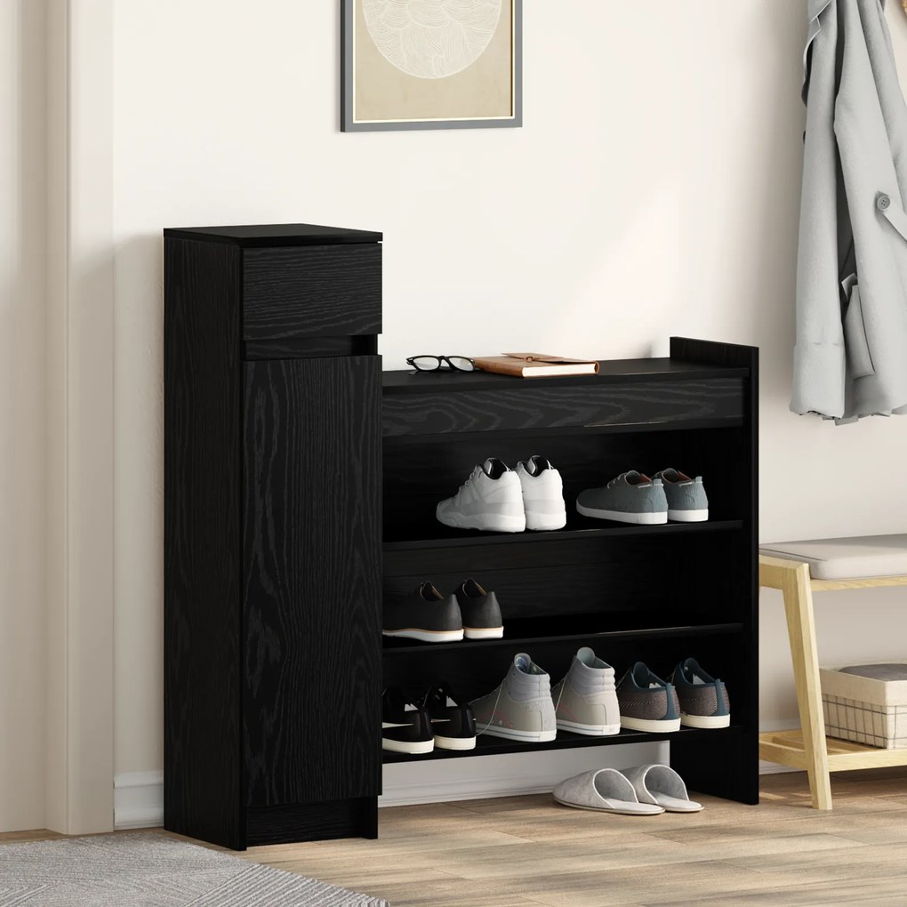 vidaXL ντουλάπι παπουτσιών Μαύρος Δρυς 100.5x28x100 cm από επεξεργασμένο ξύλο