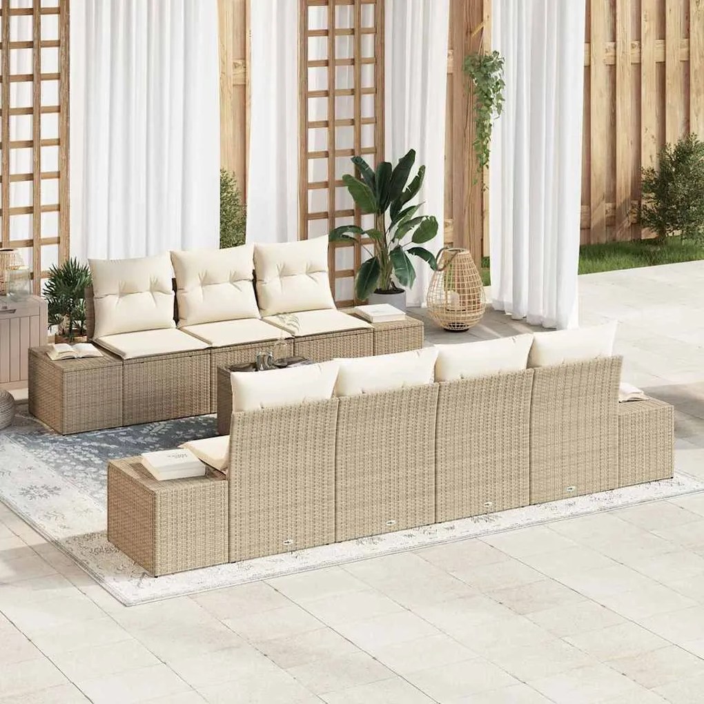 vidaXL Σετ Καναπέ Κήπου 8 pcs Μπεζ Πολυ ράταν