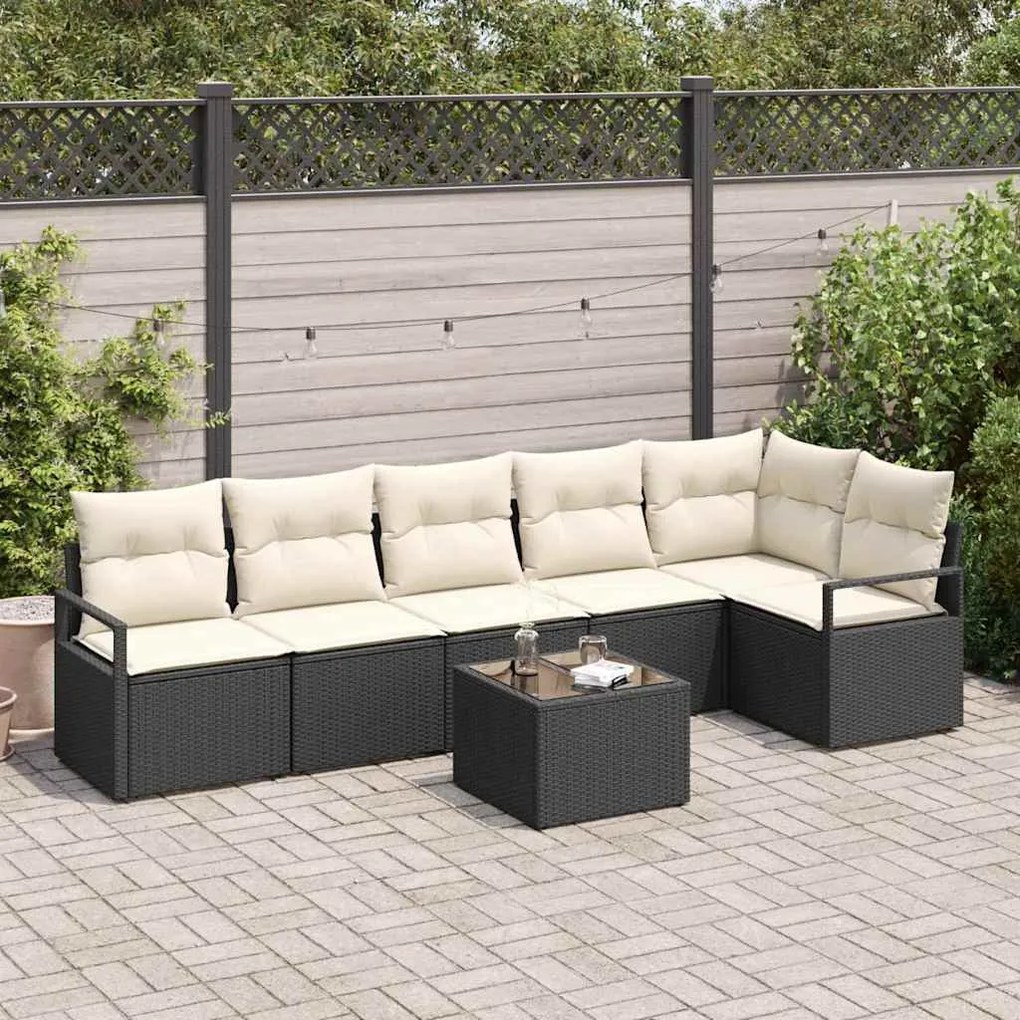 vidaXL Σετ Καναπέ Κήπου 7 pcs Καφέ, Κρέμα Πολυ rattan, βαμμένο ατσάλι