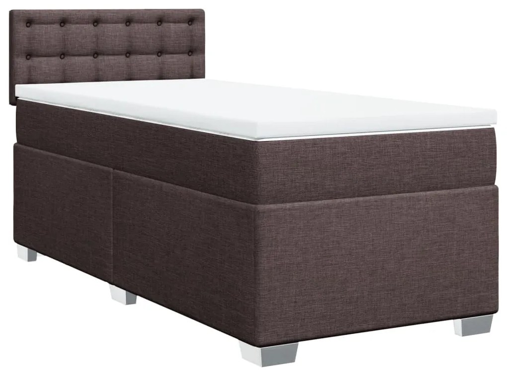 vidaXL Κρεβάτι Boxspring με Στρώμα Σκούρο Καφέ 90x200 εκ. Υφασμάτινο