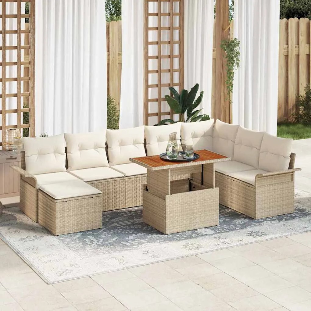 vidaXL Σετ Καναπέ Κήπου με μαξιλάρι 9 pcs μπεζ και κρεμ