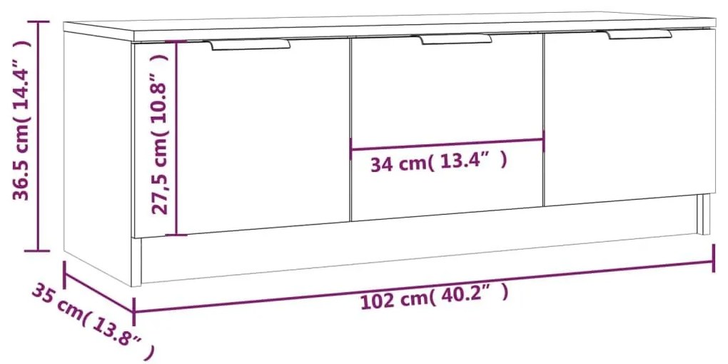 Έπιπλο Τηλεόρασης Λευκό 102x35x36,5 εκ. Επεξεργασμένο Ξύλο - Λευκό