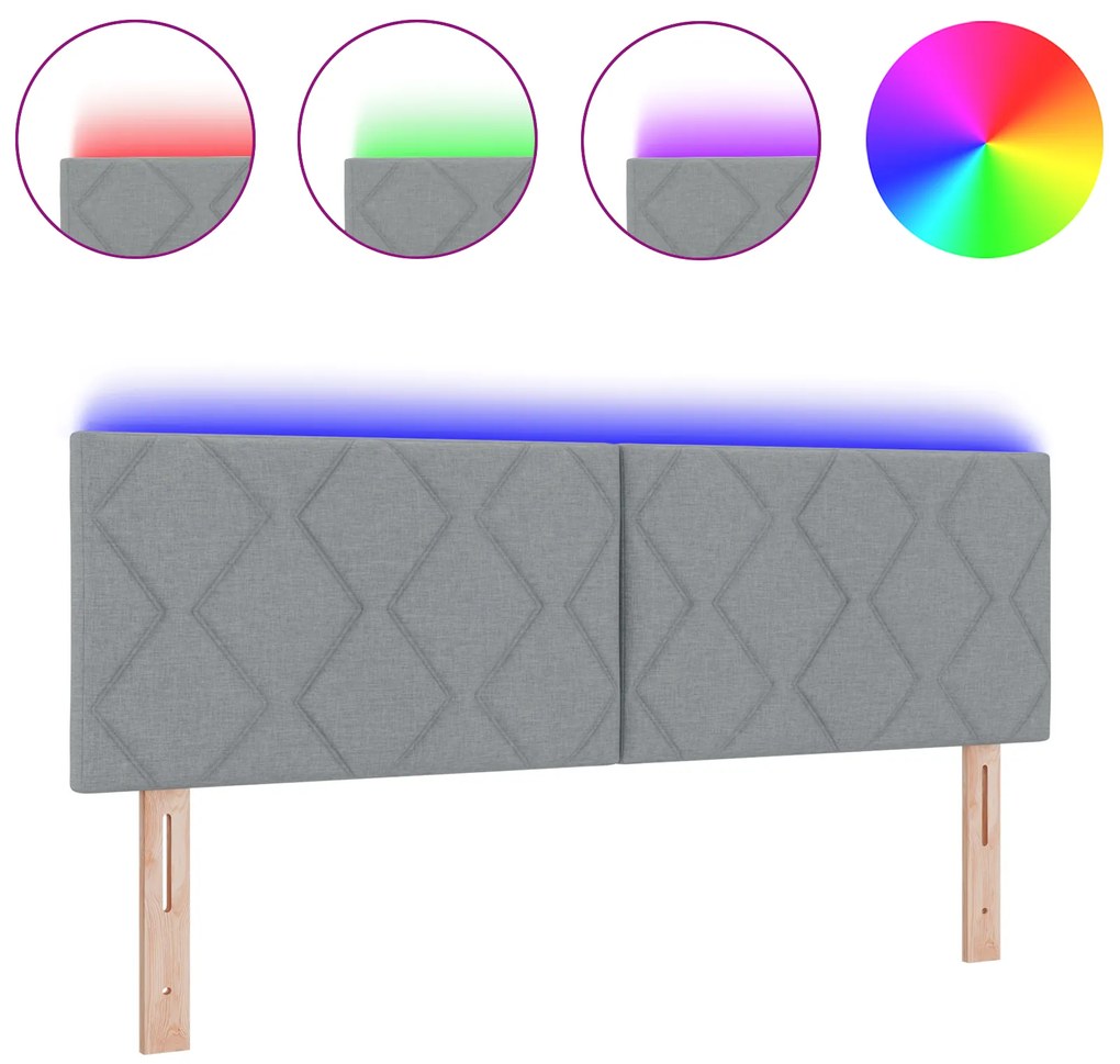 vidaXL LED Κεφαλάς Σχεδιασμός Διαμαντίων Φωτεινός Γκρι 160 εκ. Ύφασμα