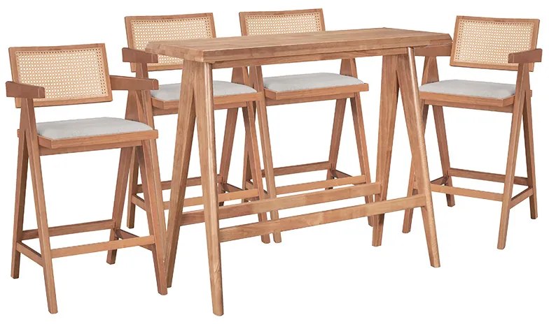Intrahome Τραπεζαρία μπαρ Winslow I Intrahome σετ 5τεμ ξύλο rubberwood ανοιχτό καρυδί 120x45x100εκ | SKU: INTRAPA-358111128