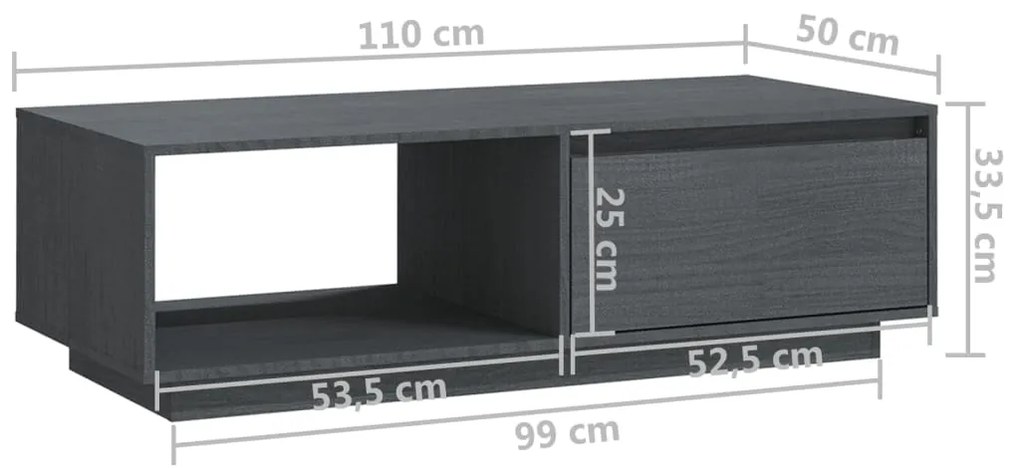 Τραπεζάκι Σαλονιού Γκρι 110 x 50 x 33,5εκ από Μασίφ Ξύλο Πεύκου - Γκρι