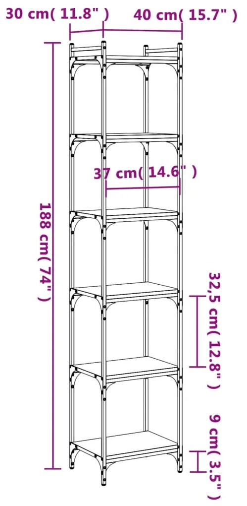 ΒΙΒΛΙΟΘΗΚΗ 6 ΕΠΙΠΕΔΩΝ ΜΑΥΡΗ 40X30X188 ΕΚ. ΕΠΕΞΕΡΓΑΣΜΕΝΟ ΞΥΛΟ 837642