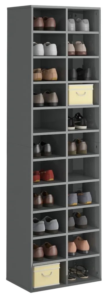 vidaXL Παπουτσοθήκη Γυαλιστερό Γκρι 54 x 34 x 183 εκ. από Μοριοσανίδα