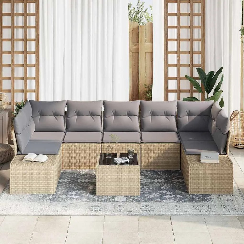 vidaXL Σετ Καναπέ Κήπου 8 pcs Μπεζ Πολυ ράταν