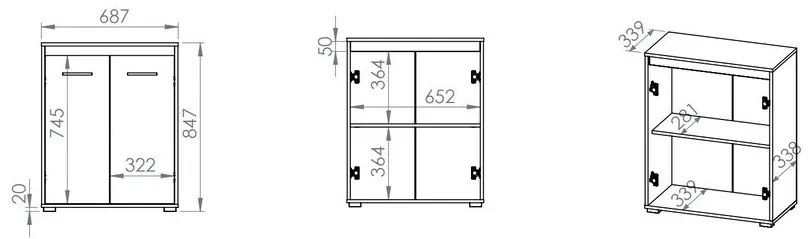 Ντουλάπι Madison 168, Wotan δρυς, 85x69x34cm, Πλαστικοποιημένη μοριοσανίδα