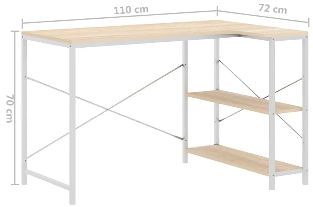 Γραφείο Υπολογιστή Λευκό/Δρυς 110 x 72 x 70 εκ. Επεξ. Ξύλο - Καφέ