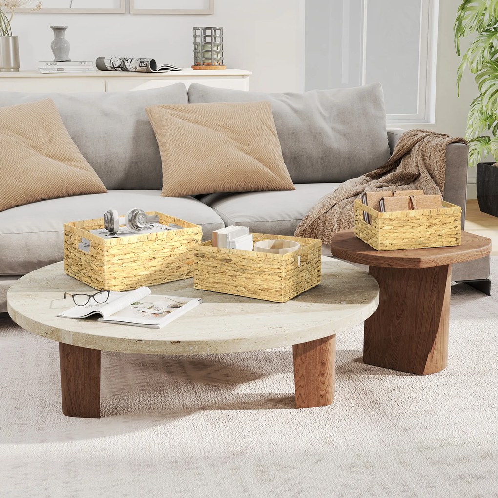 HOMCOM Σετ 3 καλαθιών αποθήκευσης με λαβές και μεταλλικό σκελετό, για ράφια, υπνοδωμάτιο, σαλόνι, μπάνιο, φυσικό τόνο