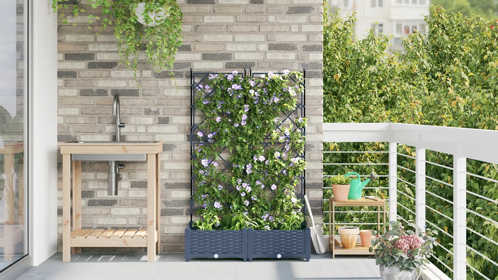vidaXL Γλάστρα Κήπου με Πλέγμα 2 τεμ Γκρι 80x40x125,5 εκ