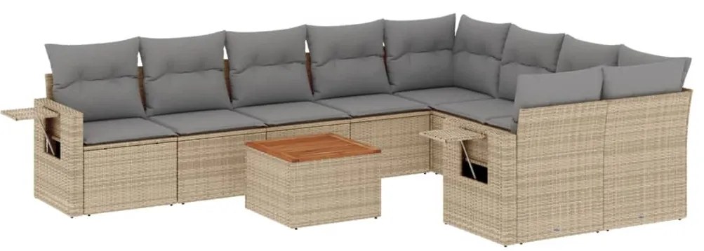 vidaXL Σετ Καναπέ Κήπου 10 τεμ. Μικτό Μπεζ Συνθετ. Ρατάν με Μαξιλάρια