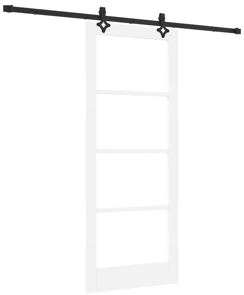 vidaXL Συρόμενη Πόρτα με Σετ Αξεσουάρ Λευκή 83x202 εκ. Συμπαγές Ξύλο Πεύκου