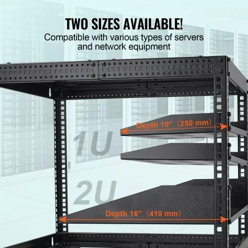 VEVOR 2PCS 1U Server Rack Shelf 10&quot;/254 mm Depth Vented Rack Mount Shelf Tray