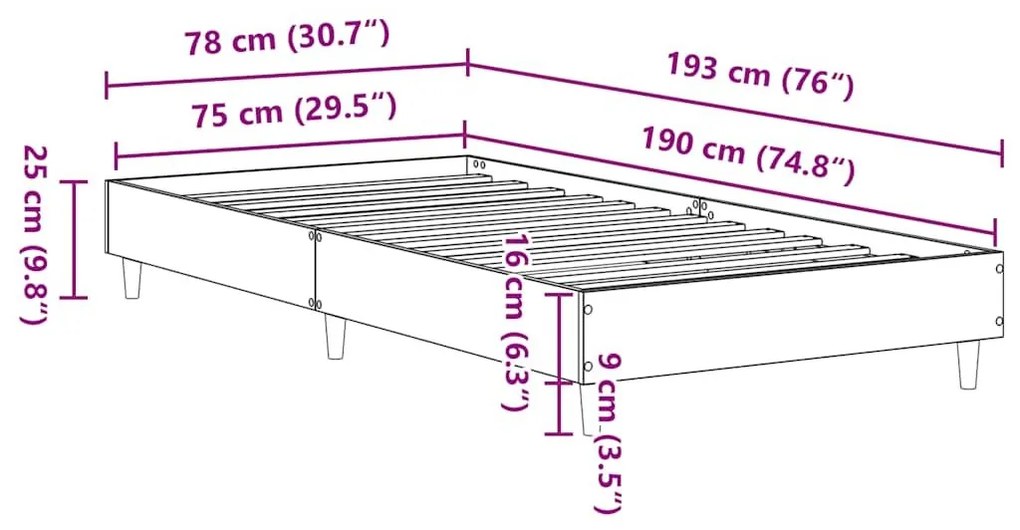 Πλαίσιο κρεβατιού χωρίς στρώμα Λευκό 75x190 cm - Λευκό