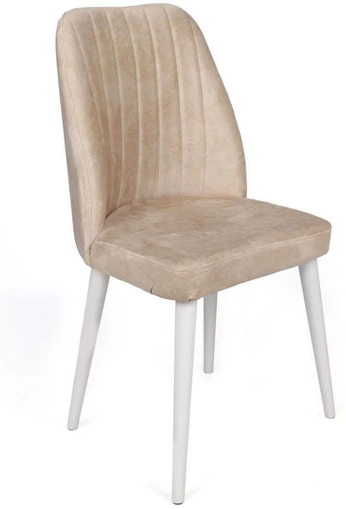 Καρέκλα Alfa (Σετ 4Τμχ) 974NMB1570 50x49x90cm Beige-White Βελούδο, Μέταλλο