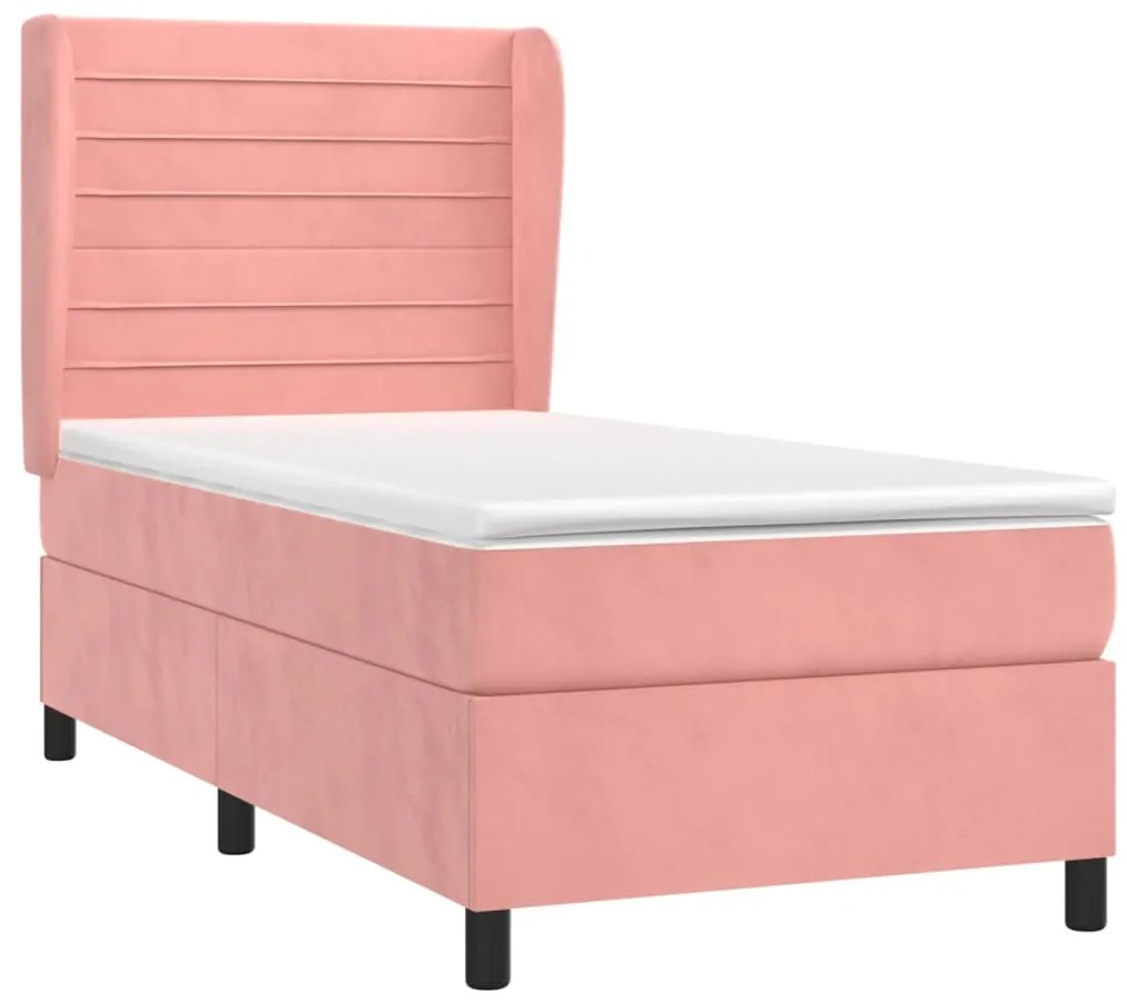 vidaXL Κρεβάτι Boxspring με Στρώμα Ροζ 90x200 εκ. Βελούδινο