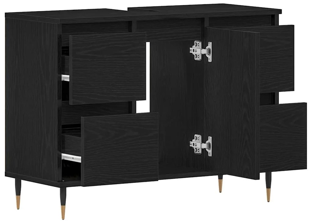 vidaXL Ντουλάπα Νιπτήρα Mπάνιου με συρτάρι Μαύρη Οξυά 80 x 33 x 60 εκ