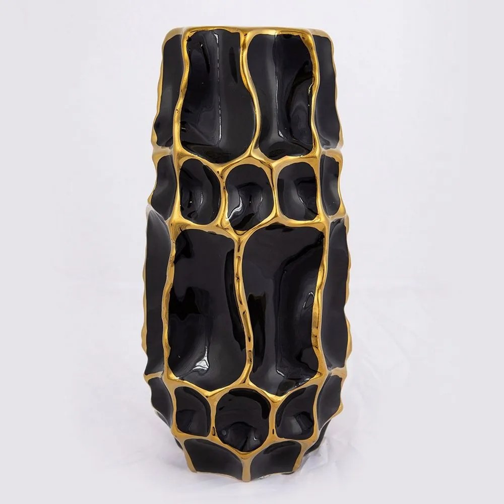 Βάζο Κεραμικό 752-20169 15,5x15,5x31,5cm Black-Gold Estheti Home Ceramic