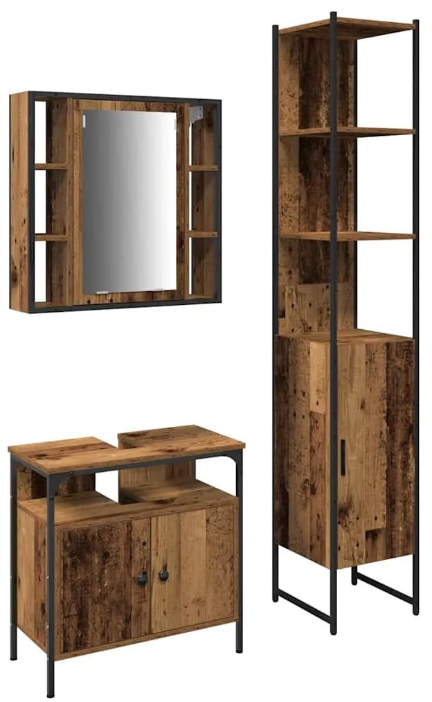 vidaXL Σετ Ντουλαπιών Μπάνιου 3 pcs Παλαιό ξύλο 33 x 33 x 185.5 εκ