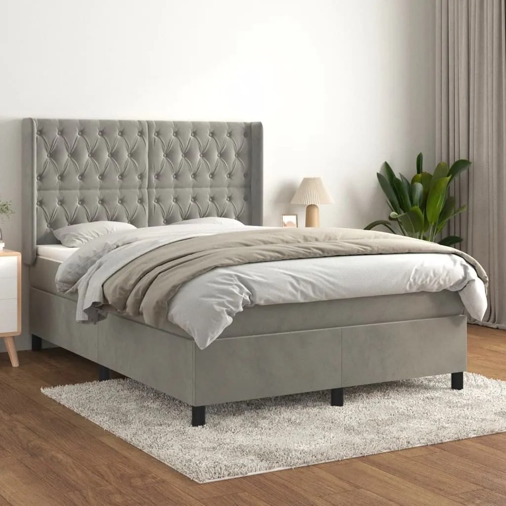 ΚΡΕΒΑΤΙ BOXSPRING ΜΕ ΣΤΡΩΜΑ ΑΝΟΙΧΤΟ ΓΚΡΙ 140X200 ΕΚ. ΒΕΛΟΥΔΙΝΟ 3132861