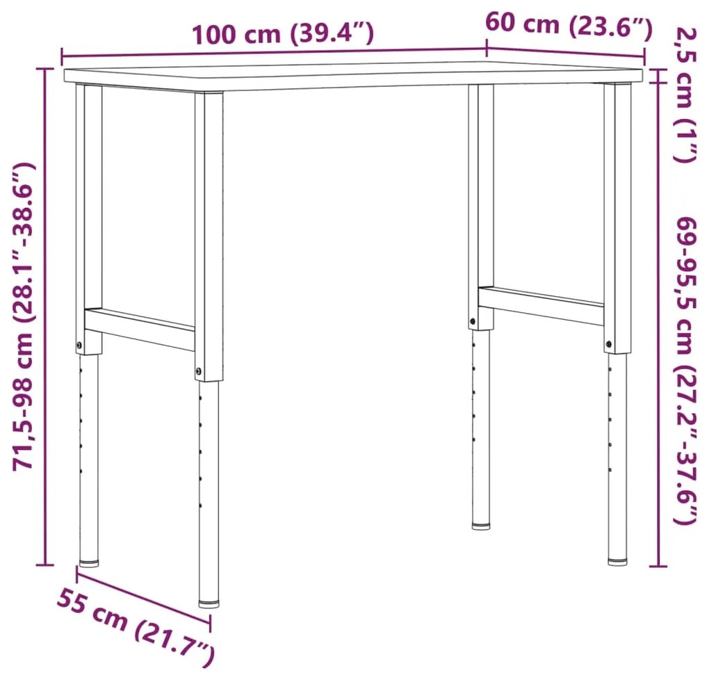 VIDAXL ΠΑΓΚΟΣ ΕΡΓΑΣΙΑΣ 100X(55-60)X(71,5-98) ΕΚ. ΑΠΟ ΜΑΣΙΦ ΞΥΛΟ ΟΞΙΑΣ 3309688