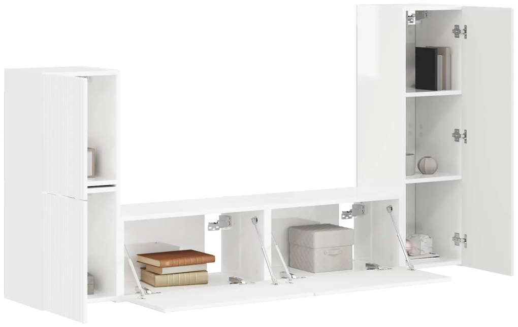 vidaXL Σετ επίπλου τηλεόρασης Επιτοίχιο 4 pcs Υψηλής γυαλάδας λευκό