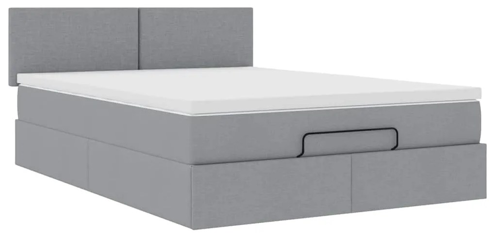 vidaXL Οθωμανικό κρεβάτι με στρώμα&amp;LEDs Ανοιχτό γκρι 140x190cm Ύφασμα