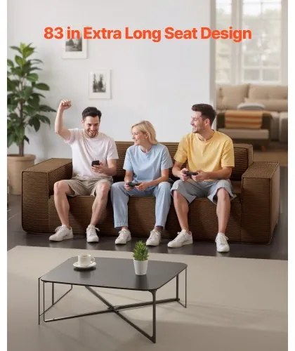 VEVOR 2110 mm Modern Sofa, Comfy Corduroy Couch with Deep Seats, Cloud Sofa with Wide Armrests, No Assembly Required, Large Plush Couch Ideal for Living Room, Bedroom, Apartment and Office, Brown