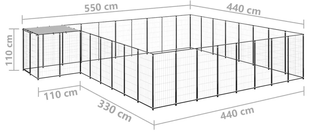 vidaXL Σπιτάκι Σκύλου Μαύρο 20,57 μ² Ατσάλινο