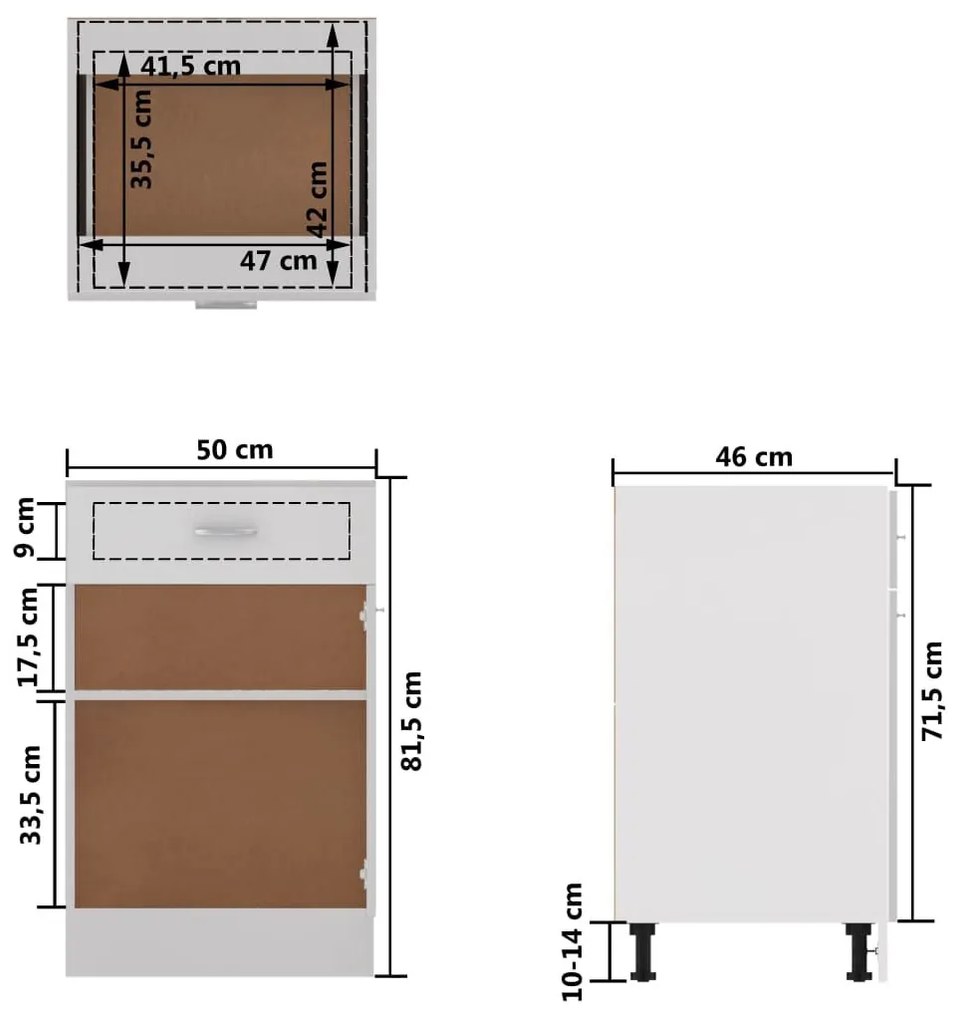 Ντουλάπι με Συρτάρι Λευκό 50x46x81,5 εκ. Επεξ. Ξύλο - Λευκό