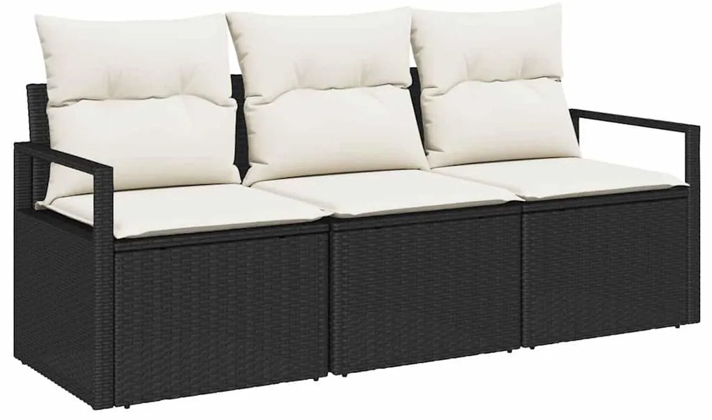 vidaXL Σετ Καναπέ Κήπου 3 pcs Μαύρο, Κρέμα Πολυ rattan, βαμμένο ατσάλι