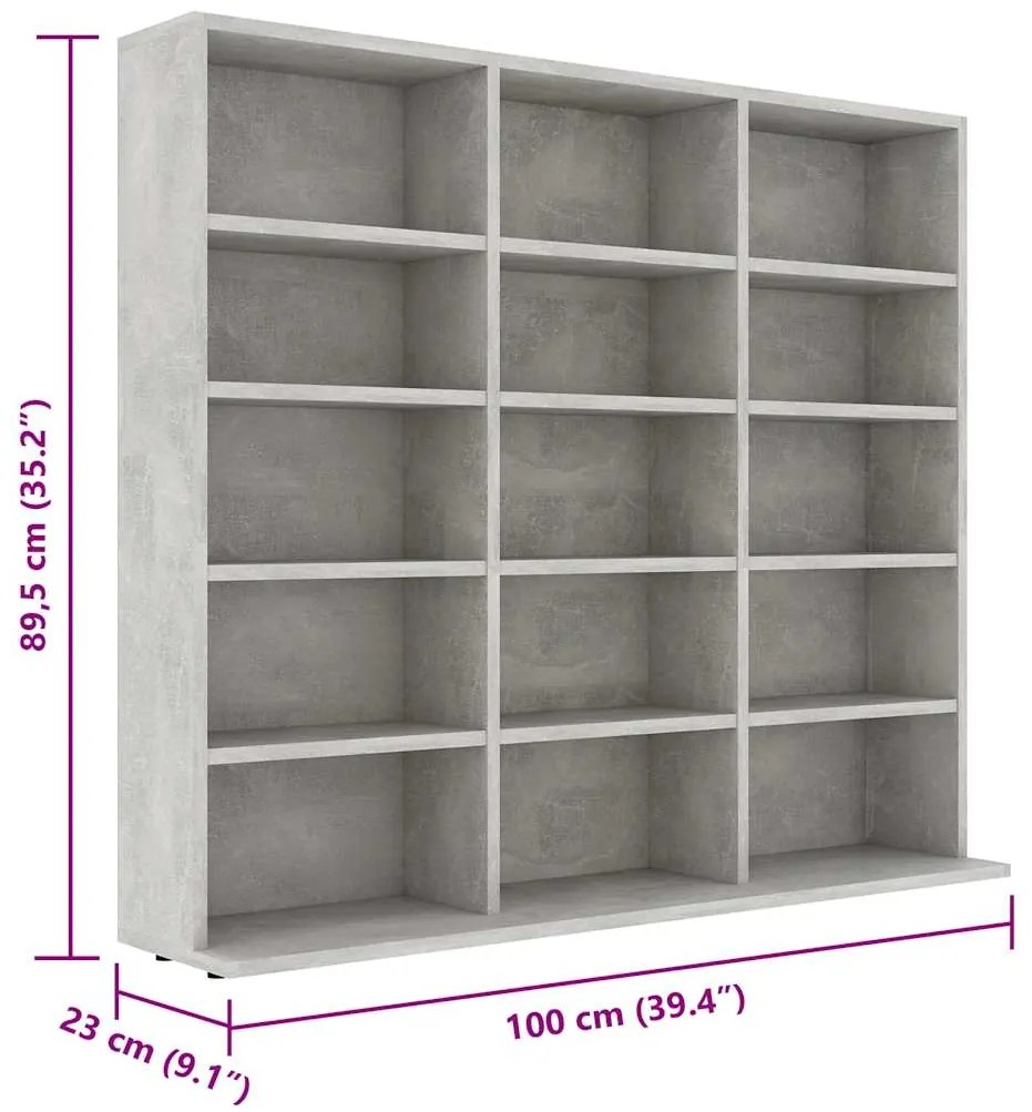 vidaXL Έπιπλο για CD Γκρι του Σκυροδέματος 100x23x89,5 εκ. Επεξ. Ξύλο
